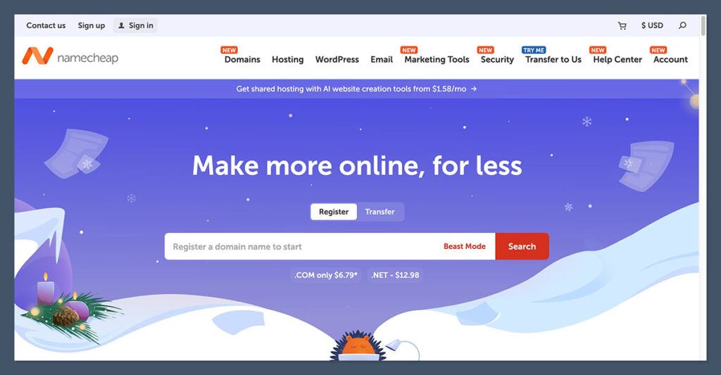 Namecheap Homepage