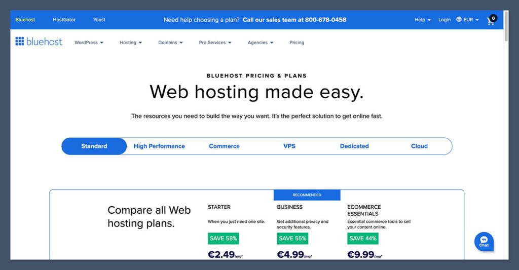 bluehost homepage