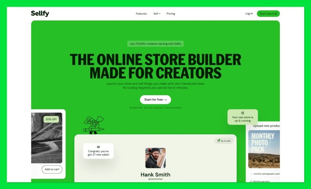 Sellfy homepage