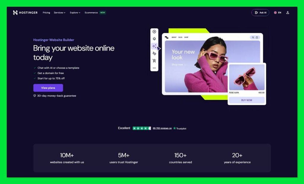 Hostinger website builder homepage