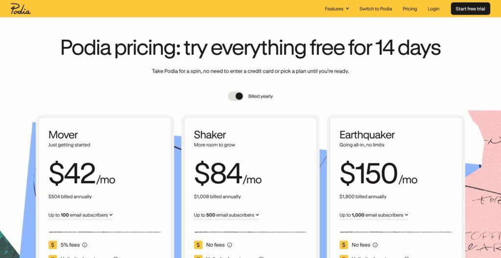 podia pricing