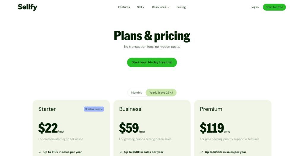 sellfy pricing