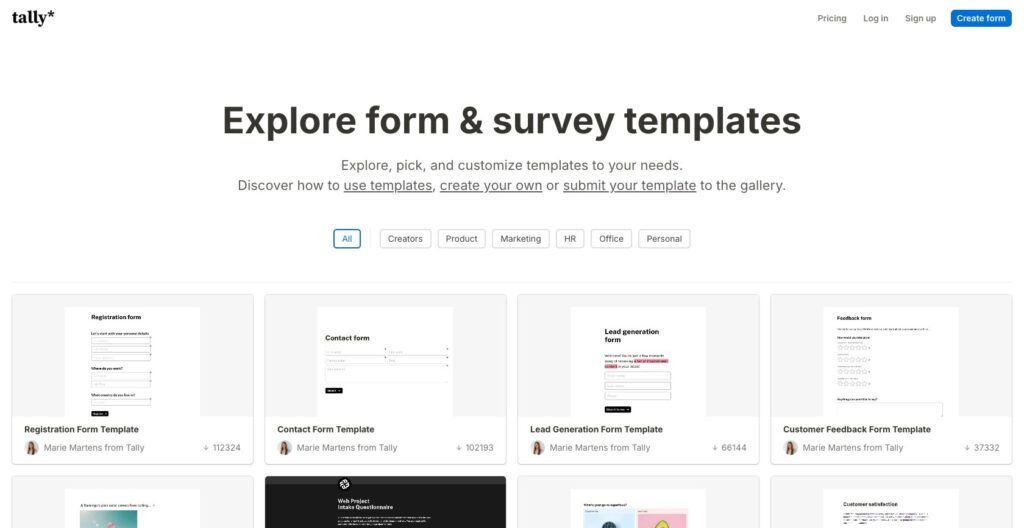 Tally template gallery