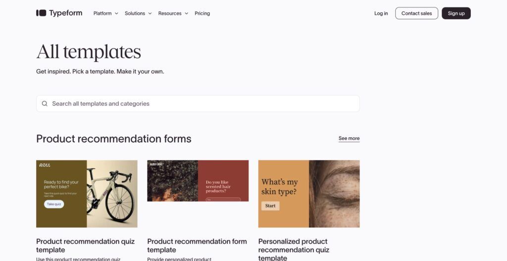 Typeform template gallery