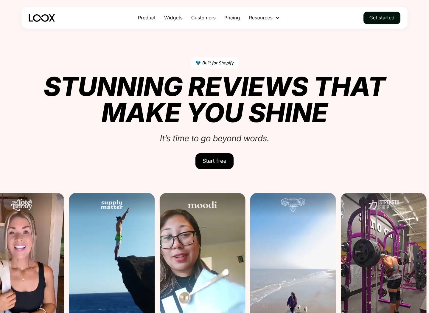 Loox website showing its visual reviews product overview.