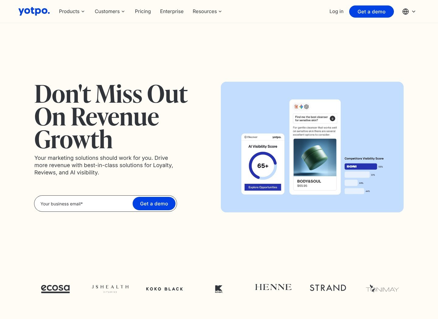 Yotpo website showing its current product overview.